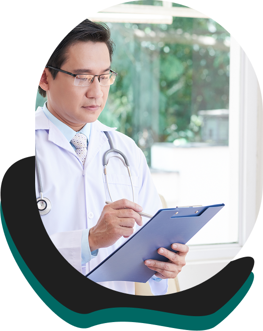 A doctor holding a clipboard